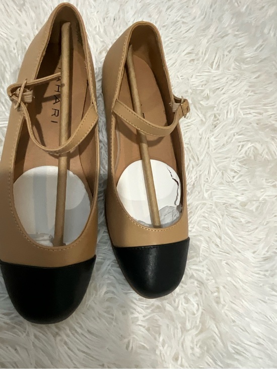Tahari Shoes - Tahari Two-Tone Tan and Black Mary Jane Flats